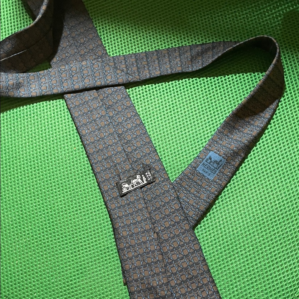 Hermes La Maison Brown and Blue Tie